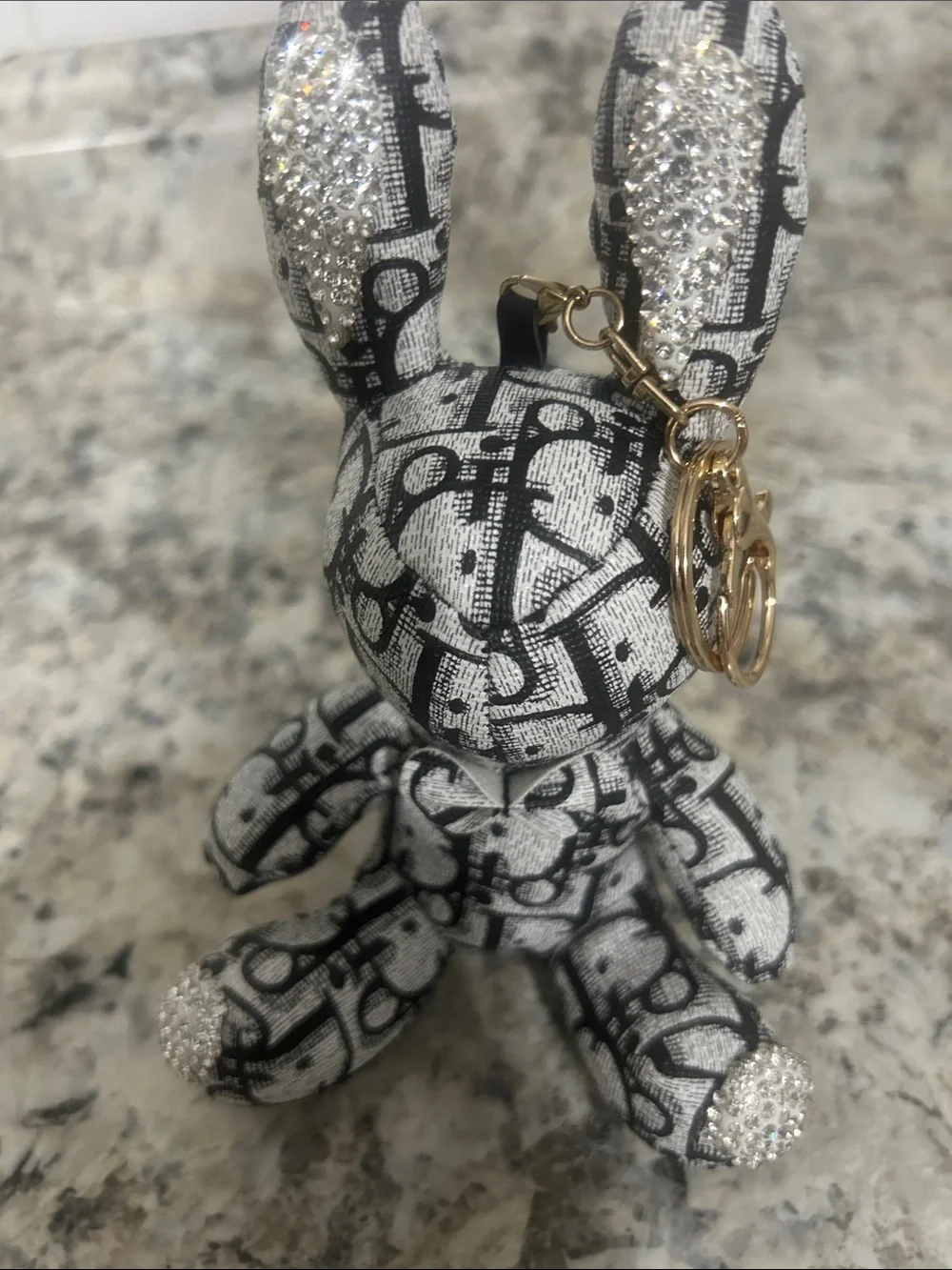 Designer-Inspired Black & White Bunny Keychain purse charm.